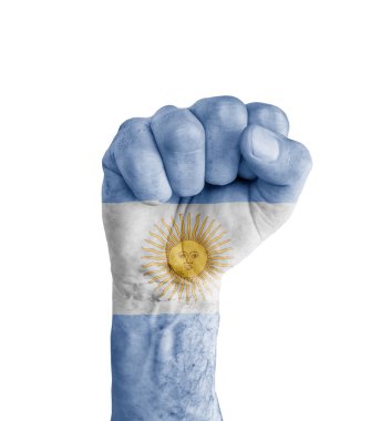 Flag of Argentina painted on human fist like victory symbol clipart