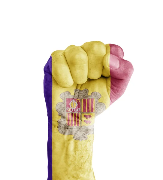 Flag of Andorra painted on human fist like victory symbol — Stock Photo, Image