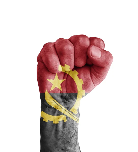 Flag of Angola painted on human fist like victory symbol — Stock Photo, Image