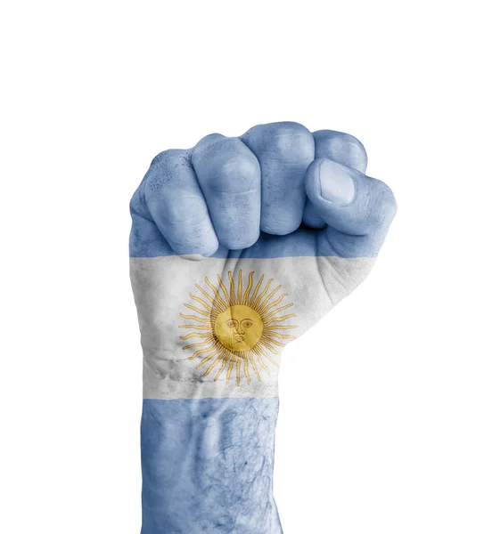 Zafer sembolü insan yumruk Arjantin bayrağı boyalı — Stok fotoğraf