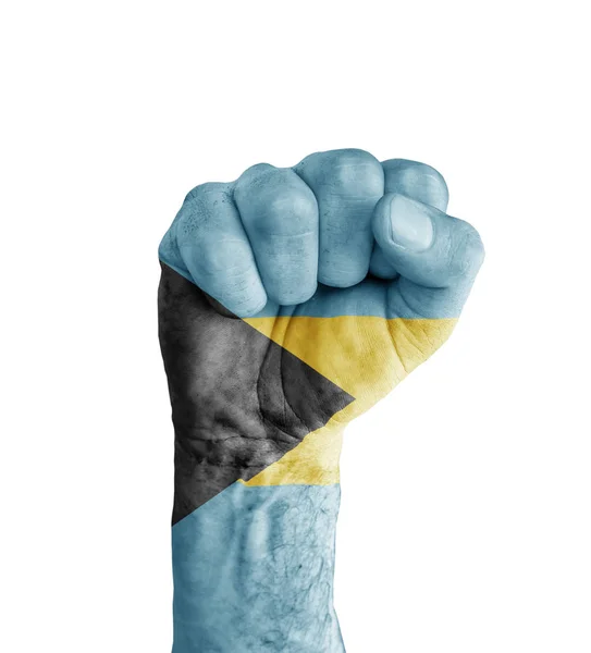 Bandeira de Bahamas pintada no punho humano como símbolo de vitória — Fotografia de Stock