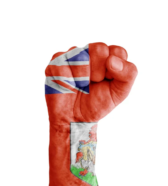Flaga Bermudów malowane na człowieka pięści jak symbol zwycięstwa — Zdjęcie stockowe