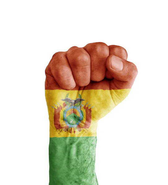 Vlag van Bolivia geschilderd op menselijke vuist als symbool van de overwinning — Stockfoto