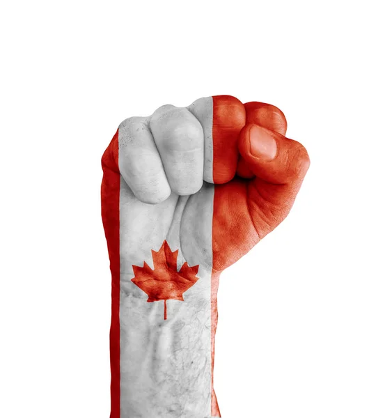 Canadas flagg malt på menneskelig neve som seierssymbol – stockfoto