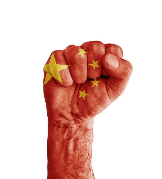 Flag of China painted on human fist like victory symbol — Stock Photo, Image
