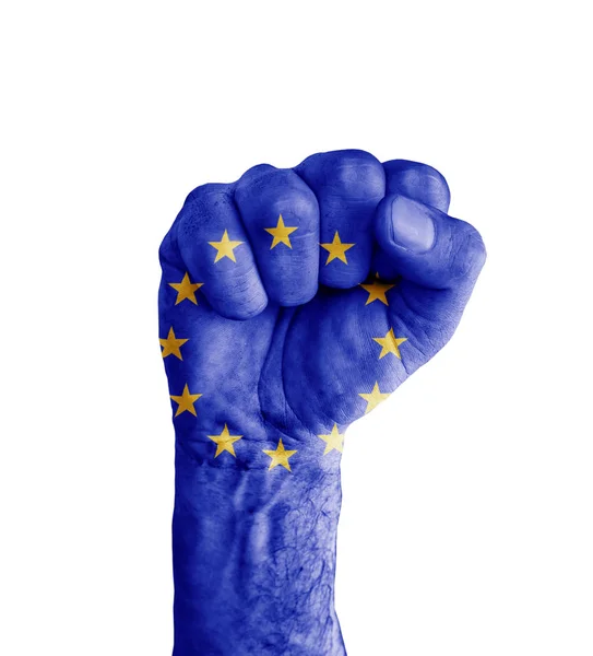 Flag of EU painted on human fist like victory symbol — Stock Photo, Image