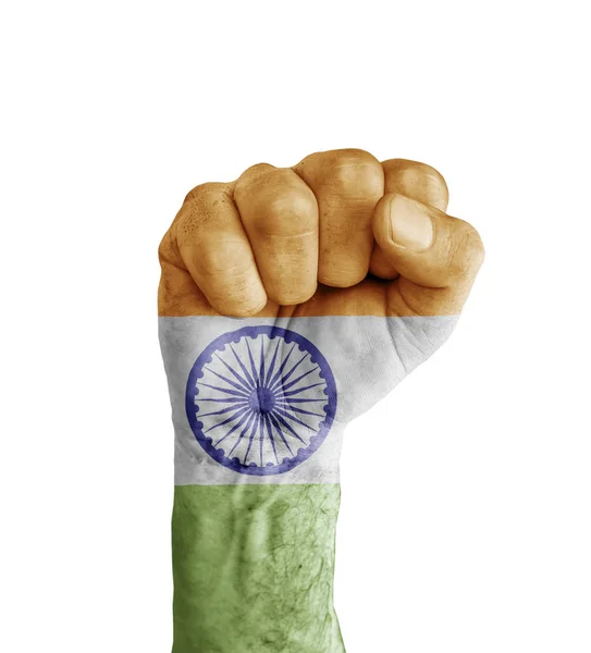 Bandeira da Índia pintada em punho humano como símbolo de vitória — Fotografia de Stock