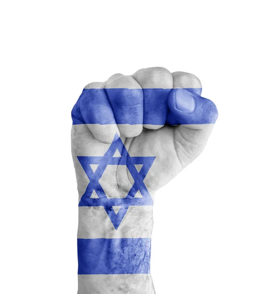以色列国旗画在人类的拳头像胜利标志 — 图库照片