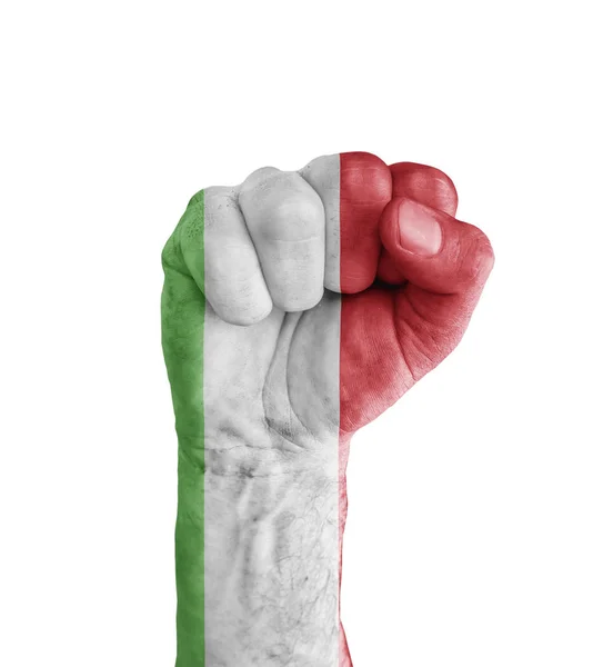 Vlag van Italië geschilderd op menselijke vuist als symbool van de overwinning — Stockfoto