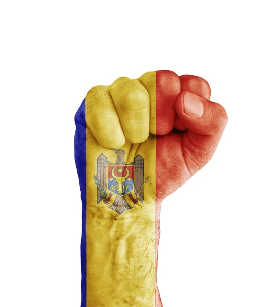 Bandera de Moldavia pintada en puño humano como símbolo de victoria — Foto de Stock