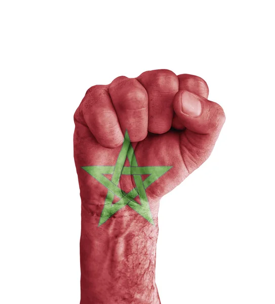 人間の拳の勝利のシンボルのようにモロッコの国旗が描かれました。 — ストック写真