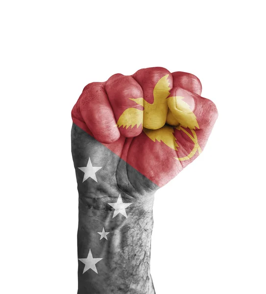 Bandera de Papúa Nueva Guinea pintada en puño humano como símbolo de victoria — Foto de Stock