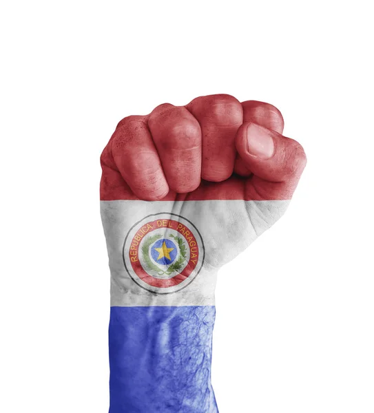 Флаг Парагвая, нарисованный на человеческом кулаке, как символ победы — стоковое фото
