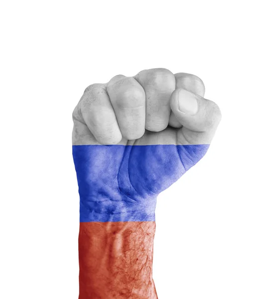 Ruská vlajka namalované na lidské pěsti jako symbol vítězství — Stock fotografie
