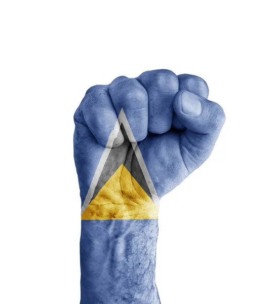 Flag of Saint Lucia painted on human fist like victory symbol — Stock Photo, Image