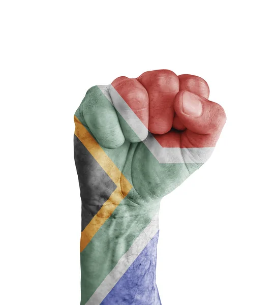 Flag of South Africa painted on human fist like victory symbol — Stock Photo, Image