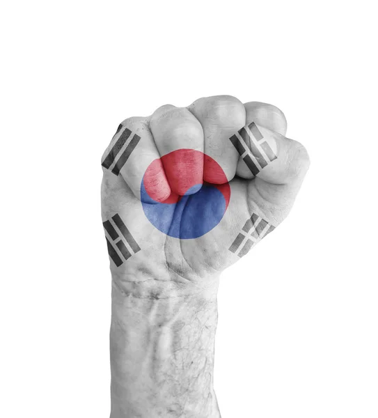 Drapelul Coreei de Sud pictat pe pumnul uman ca simbol al victoriei — Fotografie, imagine de stoc