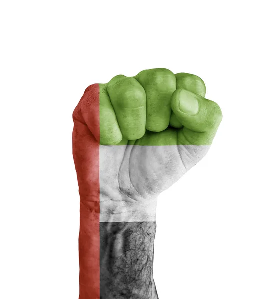 Прапор Об'єднаних Арабських Еміратів намальовані на людський кулак як перемога — стокове фото