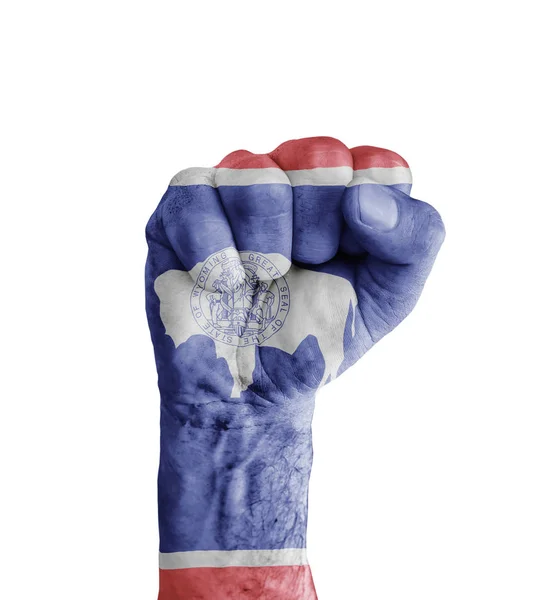 我们怀俄明州旗画上人类拳头像胜利百货店 — 图库照片