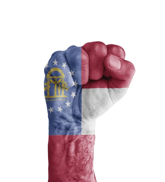 Flagge von uns Georgien Staat auf menschliche Faust wie Siegessymbole gemalt — Stockfoto