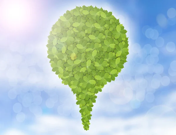 Green bubble made of green leaves on sky background