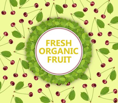 Yeşil yaprak ve daire b ile Seamless Modeli tatlı taze kiraz