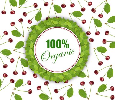 Yeşil yaprak ve daire b ile Seamless Modeli tatlı taze kiraz