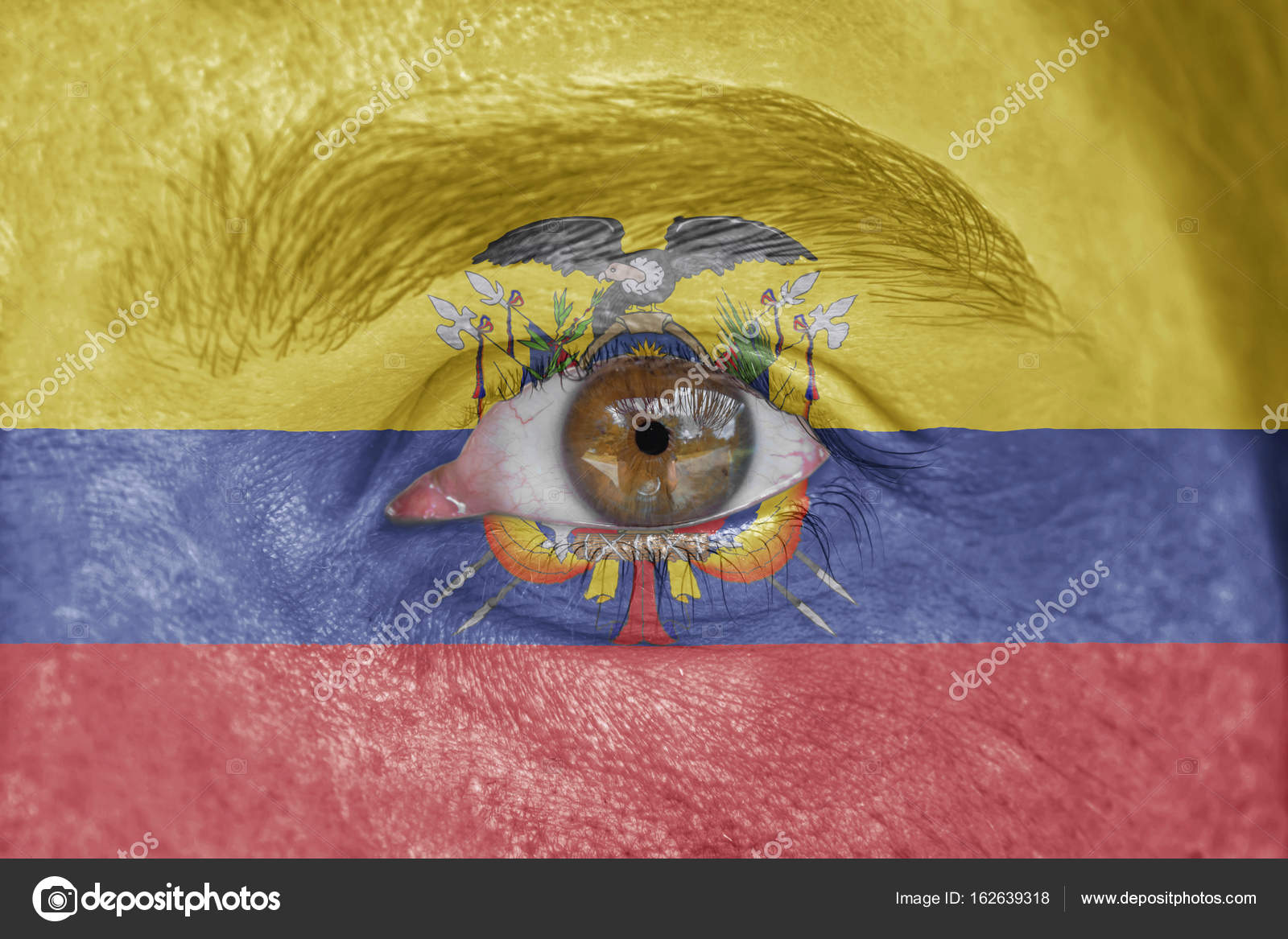 Human Face And Eye Painted With Flag Of Ecuador Stock Photo