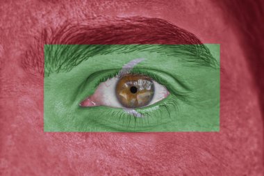 İnsan yüz ve göz Maldivler bayrağı ile boyalı