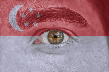 İnsan yüz ve göz Singapur bayrağı ile boyalı