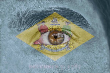 İnsan yüz ve göz bizimle Delaware Devlet bayrağı boyalı