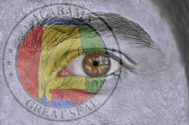 İnsan yüz ve göz bizimle devlet mührü bayrağı Alabama'nın yöneticileri boyalı