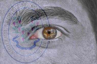 İnsan yüz ve göz bizimle devlet mührü bayrağı Connecticu boyalı