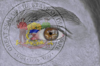 İnsan yüz ve göz bizimle Delaware devlet mührü bayrağı boyalı