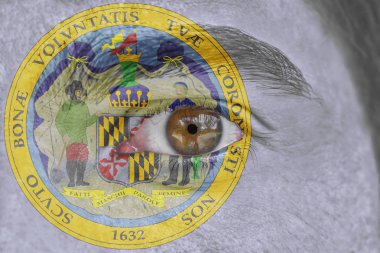 İnsan yüz ve göz bizimle Maryland devlet mührü bayrağı boyalı