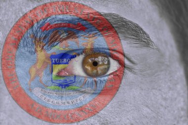 İnsan yüz ve göz bizimle Michigan devlet mührü bayrağı boyalı
