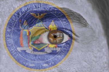 İnsan yüz ve göz bizimle New York Devlet mührü bayrağı boyalı