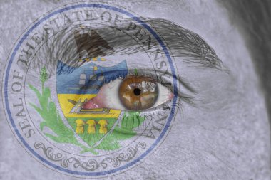 İnsan yüz ve göz bizimle devlet mührü bayrağı Pennsylvan boyalı