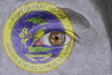 İnsan yüz ve göz bizimle devlet mührü bayrağı Virgin Isl boyalı