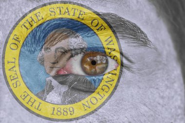 İnsan yüz ve göz bizimle devlet mührü bayrağı Washington boyalı