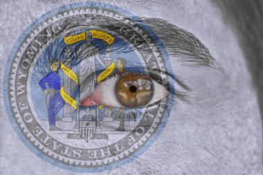 İnsan yüz ve göz bizimle devlet mührü bayrağı Wyoming boyalı