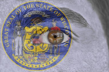 İnsan yüz ve göz bizimle devlet mührü bayrağı Wisconsin boyalı
