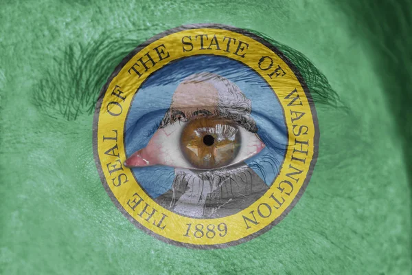 İnsan yüz ve göz bizimle Washington Devlet bayrağı boyalı