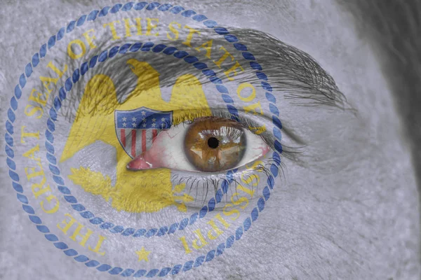 私たちと人間の顔と目を描いた状態シール フラグは Mississipp、 — ストック写真