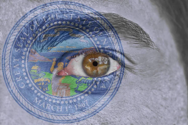 İnsan yüz ve göz bizimle devlet mührü bayrağı Nebraska boyalı