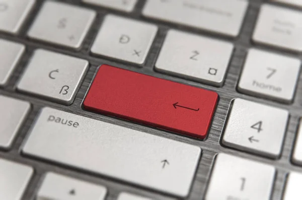 Teclado con blanco rojo Introduzca el botón moderno pc texto communicatio —  Fotos de Stock