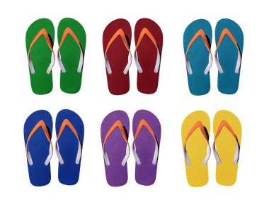 Adam yaşam tarzı flip flop üzerinde beyaz izole altı sakin ol