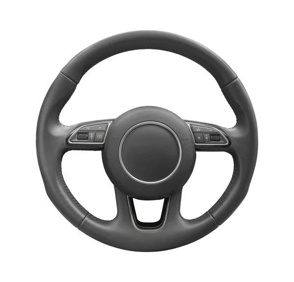 Steering wheel driver of prestige modern car isolated on white — Stock Photo, Image