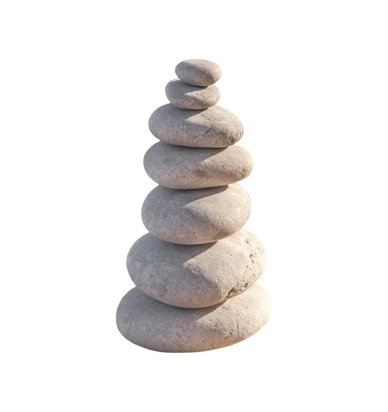 Plaży okrągły pebble kamienia zestaw równowagi układ jak zen symbol na białym tle — Zdjęcie stockowe