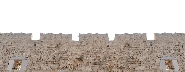 Grande torre medieval parede de pedra castelo velho isolado em branco — Fotografia de Stock